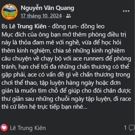 Bài đăng Facebook giới thiệu bác sĩ Kiên đồng hành cùng cộng đồng chạy bộ